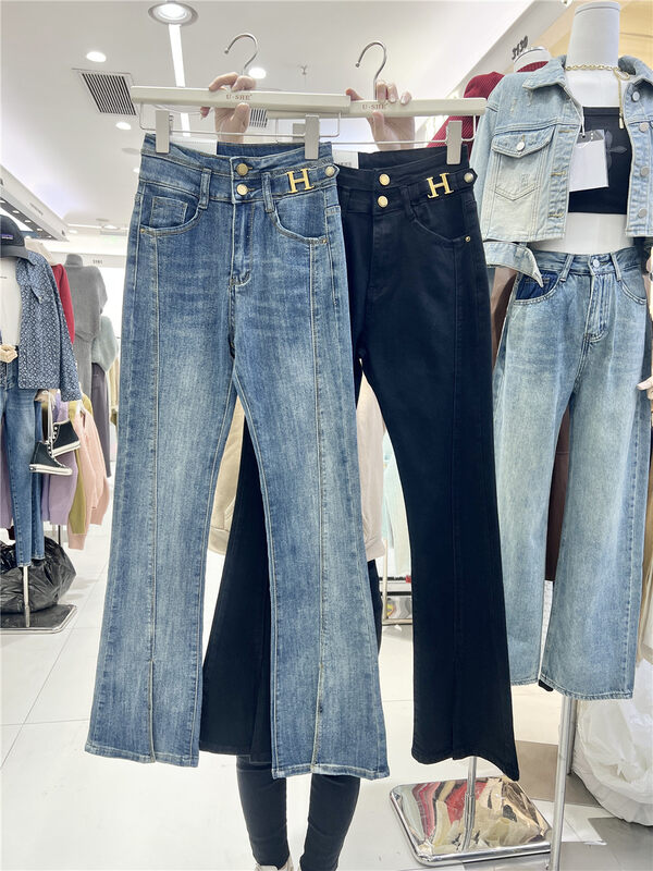 【U.SHE】High-waisted micro-flared jeans with slits and slits 11151# JJ