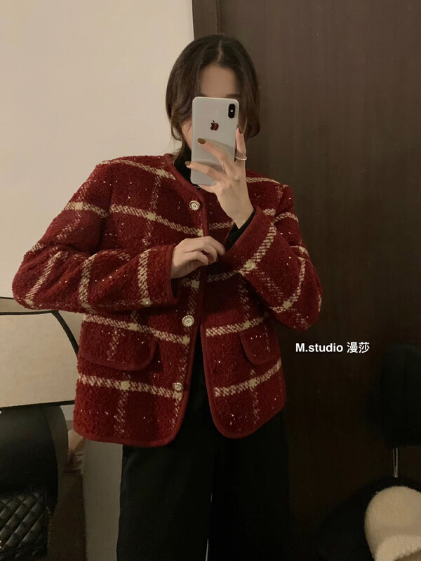 【MSTUDIO Mansha】Plaid retro small fragrance short jacket C1313# HBX