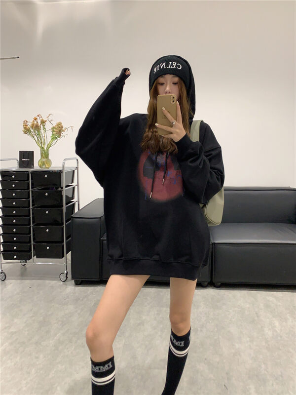 【VANESSA】Korean style hooded printed loose sweater WY-611# OZQ
