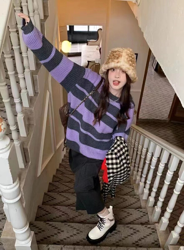 【DA.7】Striped Korean style all-match warm sweater 3502-# LSL