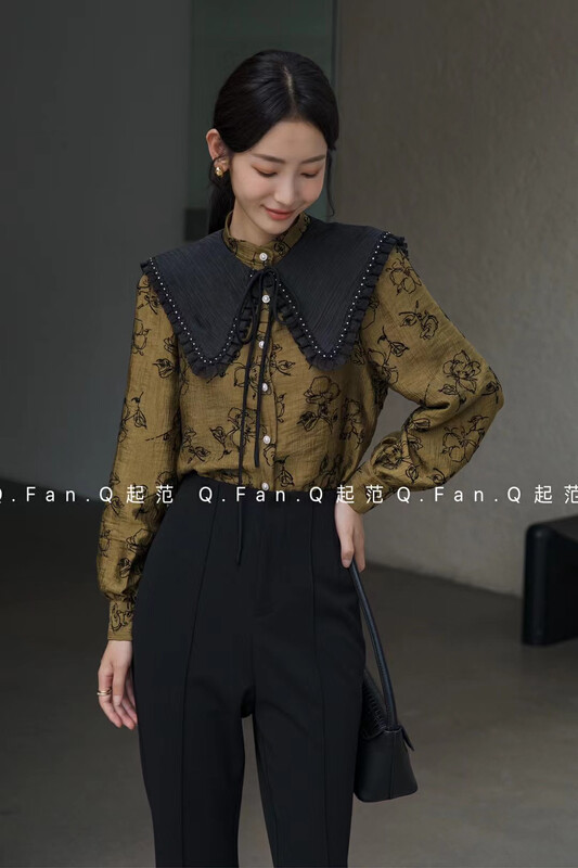 [Qifan] craft flocking fabric heavy industry detachable shawl shirt 80519# JHY