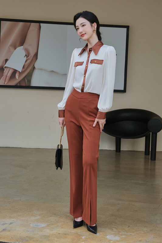【Qi Fan】Thickened fabric commuting simple slim slim trousers with slits F8726# JHY