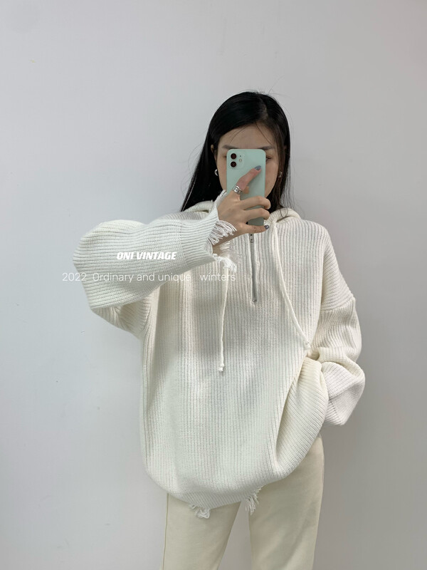 [ONIVINTAGE Oni] Half Zipper Hooded Sweater Sweater OYW226N6653