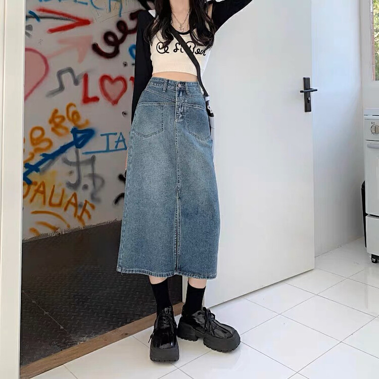 【LSJD】Non-bomb explosive mid-length denim skirt 6809# WTT