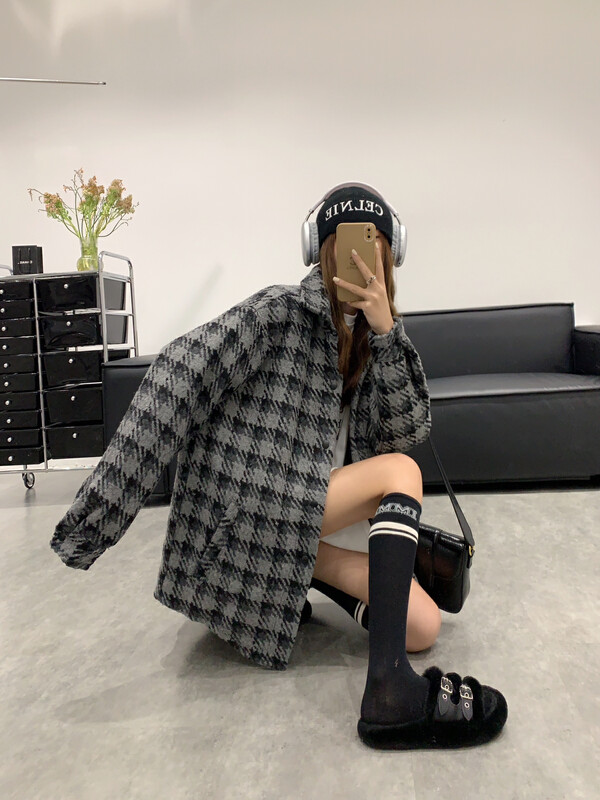 【VANESSA】Plaid Korean style long-sleeved coat 731# OZQ