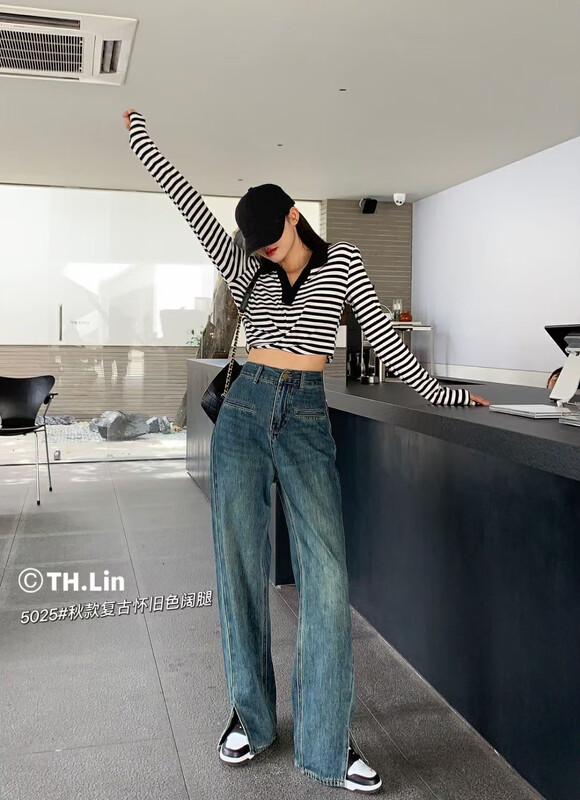 Original price 94.99! 【T.H】Winter Korean style loose all-match wide-leg jeans 502500# LSW