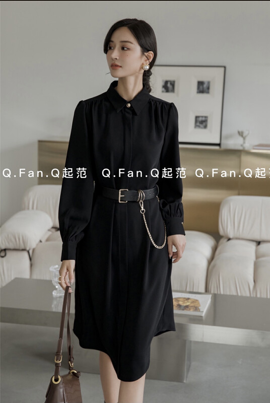[Qi Fan] Temperament commuter shirt dress (without belt) F7710# JHY