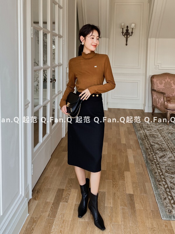 [Qi Fan] High Waist Slim Skirt 8128-1# JHY