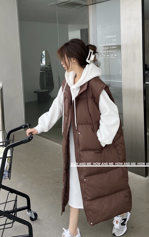 Original price 383.39! [HOW AND ME Cheng Xi] Korean version of all-match long down jacket vest (90 white duck down) down jacket 6325-1