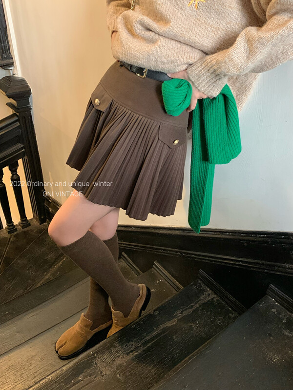 [ONIVINTAGE Oni] Spice Girl Short Pleated Skirt (With Belt) OFW226N6694