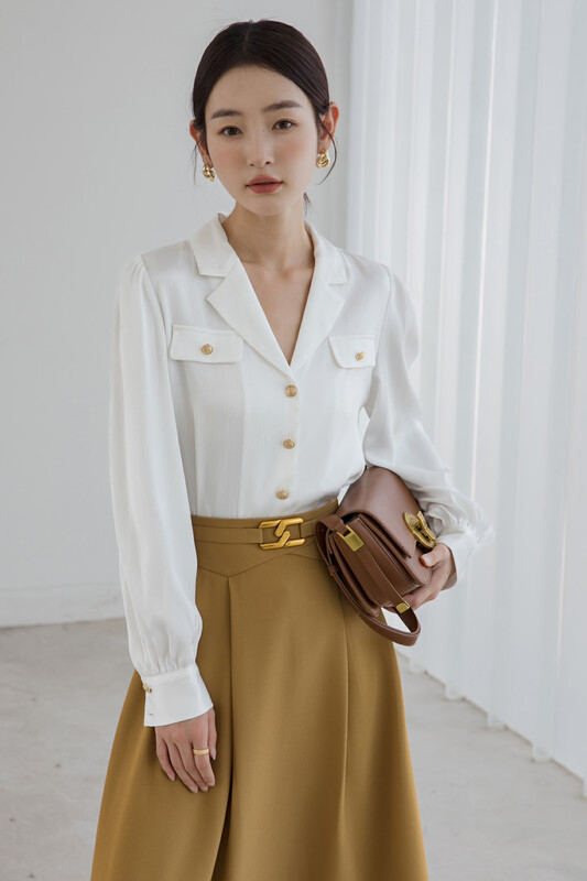 The original price is 83.47! [Qifan] Simple shirt with textured pockets F80206# JHY