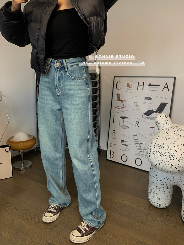 【BONNIE】High waist straight all-match jeans 2699# XJ