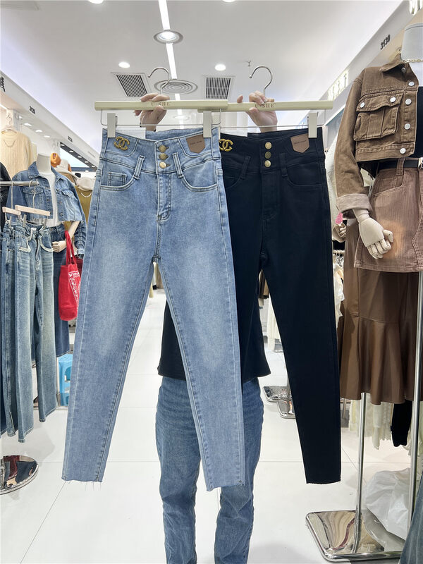 【U.SHE】High waist slim fit jeans (without brooch) 11117# JJ