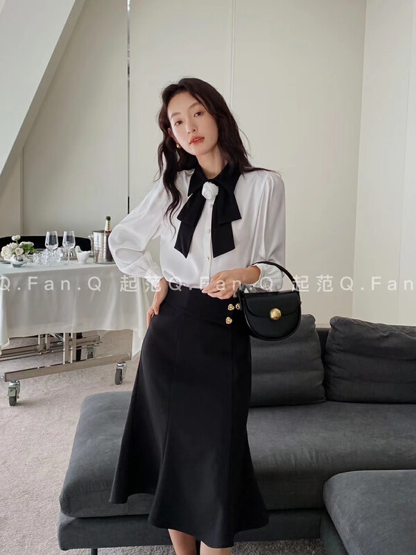 [Qifan] Thickened pinney material features a front piece that covers the flesh and looks thin, mid-length fishtail skirt 8131# JHY