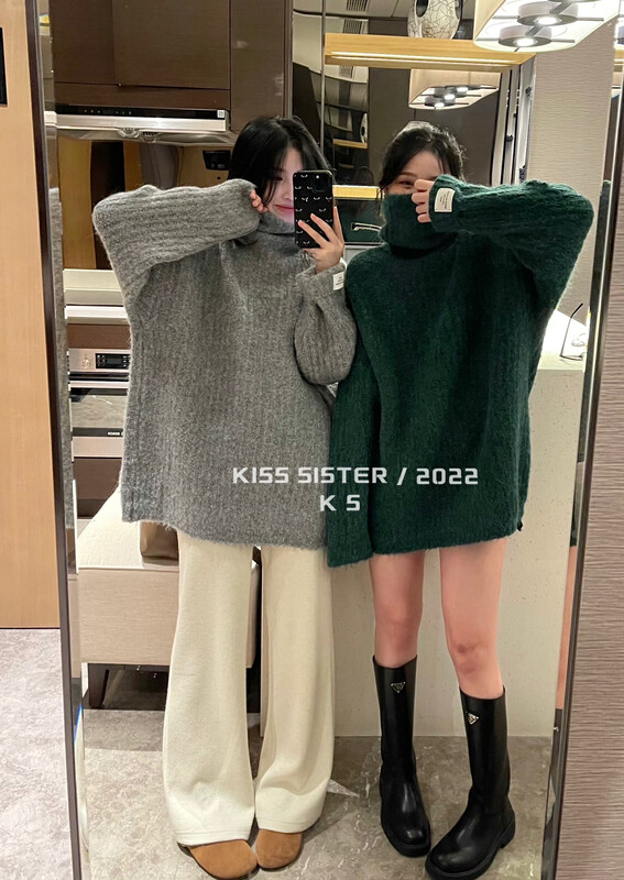 【KISS SISTER】Korean version soft waxy solid color all-match high collar warm sweater 22M8525# CQW