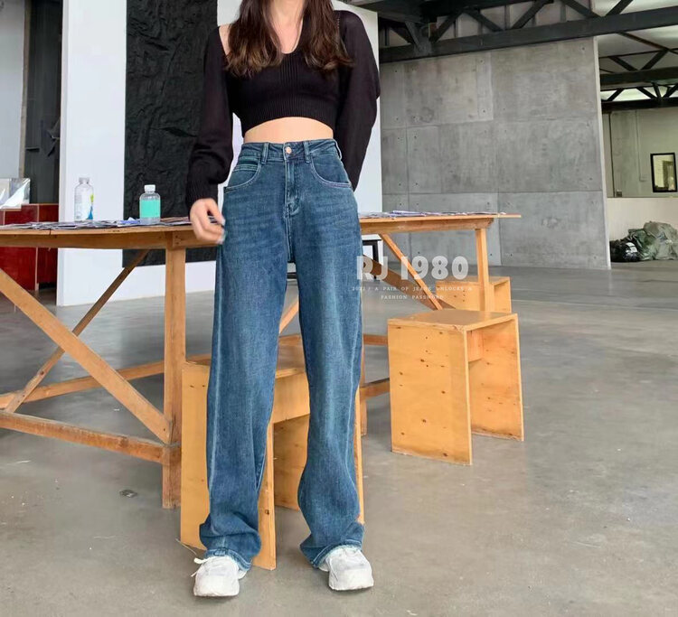 【1980】Winter bottom fleece slim straight jeans 63590