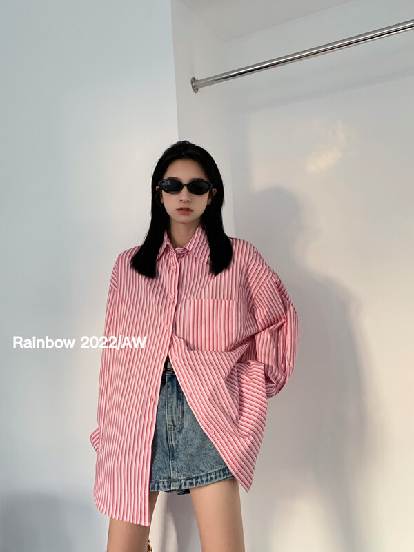 Original price 66.55! [RAINBOW] Explosive style striped contrast color early autumn shirt YS1-5320# FHX