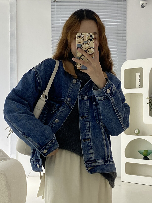 [ONIVINTAGE] lapel contrast color single-breasted denim jacket UL226L6412