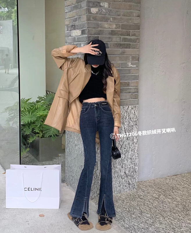 【T.H】Korean style foreign style raw edge slit jeans 67206# LSW