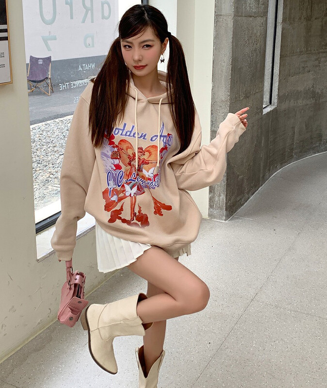 【X·H STUDIO】Hooded loose casual printed sweater 08065# OZQ