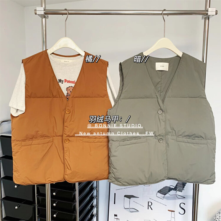 [BONNIE] Japanese and Korean simple solid color vest warm down jacket (including 90% white duck down) 2680# XJ