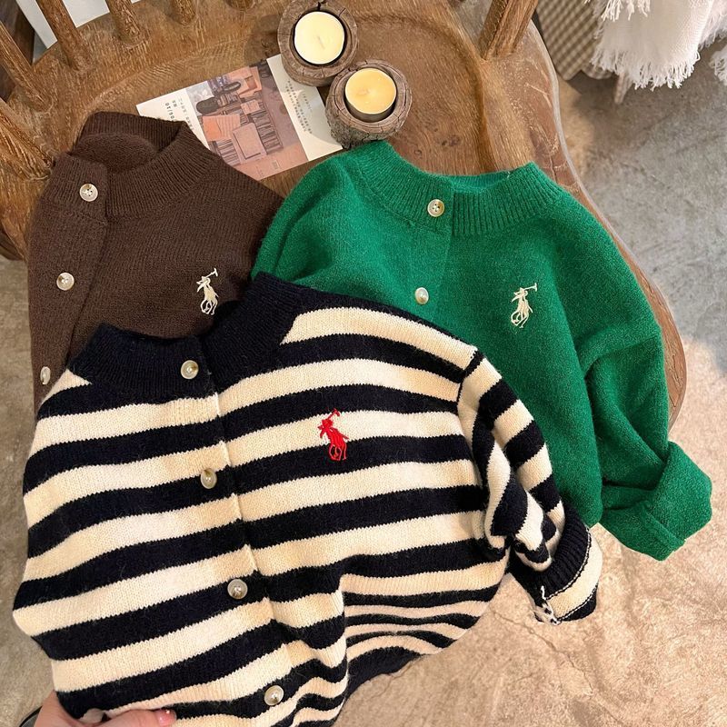 Children's foreign style sweater 2022 autumn new boys and girls solid color embroidery knitted cardigan baby short woolen coat