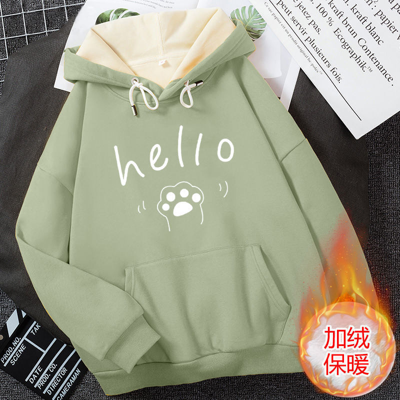 Plus velvet thickened sweater women's winter 2022 new hooded autumn and winter students loose jacket jacket winter clothing to keep warm