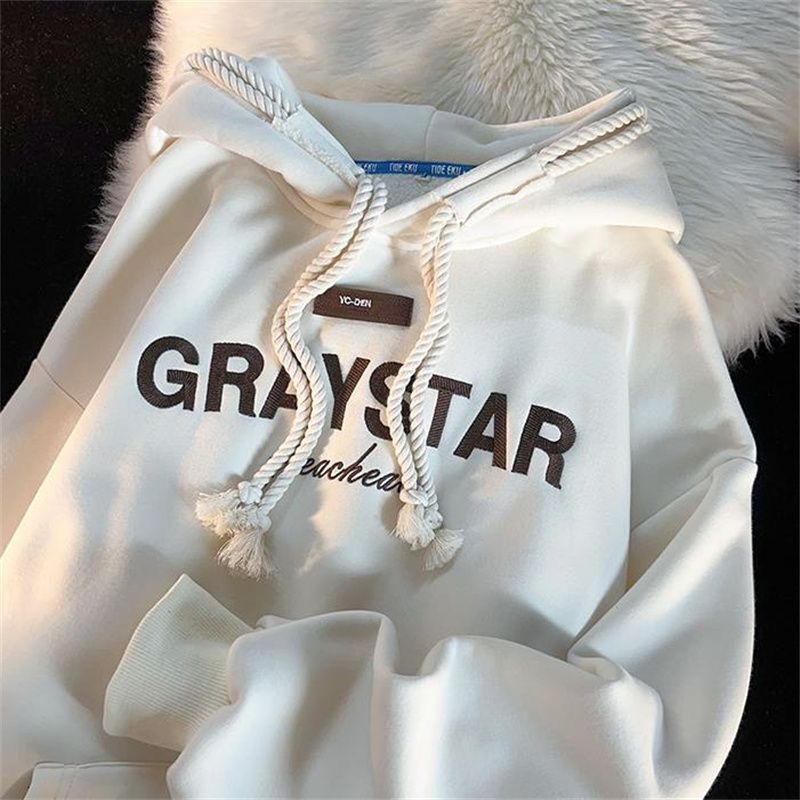 Silver fox velvet milk white college style hooded plus velvet sweater female artist warm top autumn and winter couple coat tide
