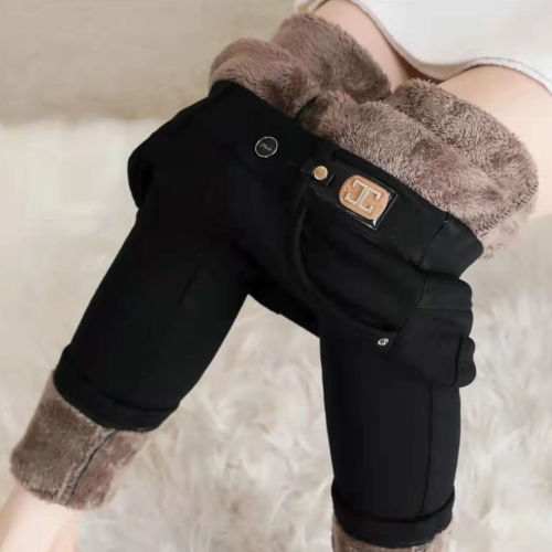 Plush thickened jeans ladies 2022 autumn and winter new high waist skinny Korean version all-match pencil pants ladies trousers