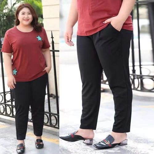Extra large size women's new fat mm elastic casual harem pants plus fat all-match slim mother pants small feet pants