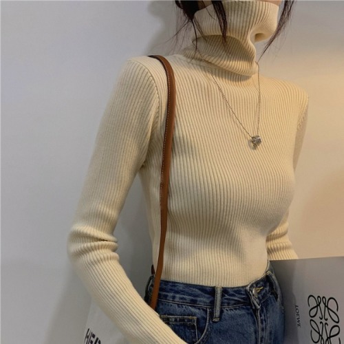 Real price 2021 autumn and winter new Korean version of the all-match slim thick core-spun knitted top women