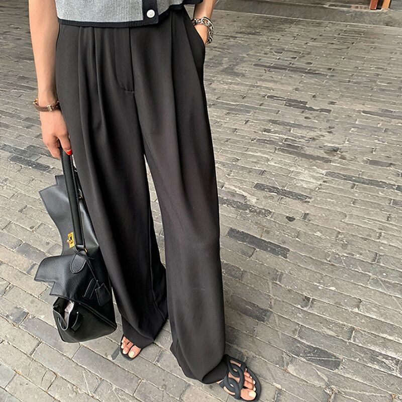 Fat mm autumn and winter drooping gray wide-leg pants women look thin large size high waist mopping pants loose suit straight long pants