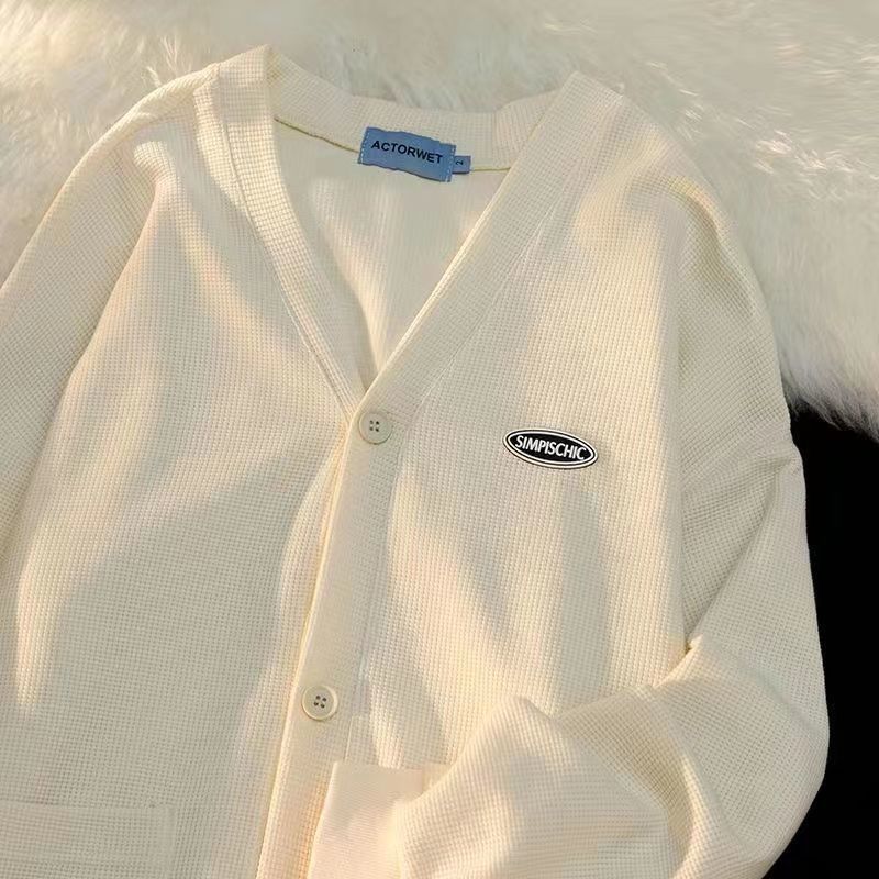 Waffle Cardigan Sweater Women's Design Sense Niche Spring and Autumn Models Lazy Wind Knitted Jacket All-match Student Tops Trendy