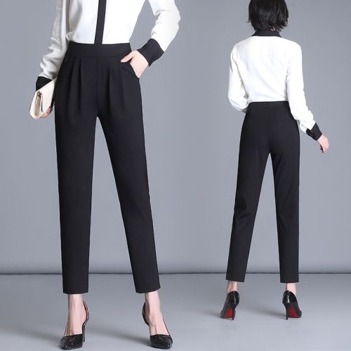 Nine-point eight-point pants women's autumn and winter harem small feet loose high-waisted black casual trousers short
