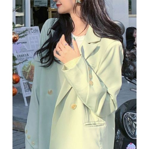 Mint bean green suit jacket women's spring and autumn loose casual college style suit niche design high-end top