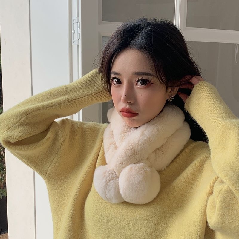 Double-sided thickened fur scarf autumn and winter imitation mink fur rex rabbit fur cross houndstooth knitted warm scarf