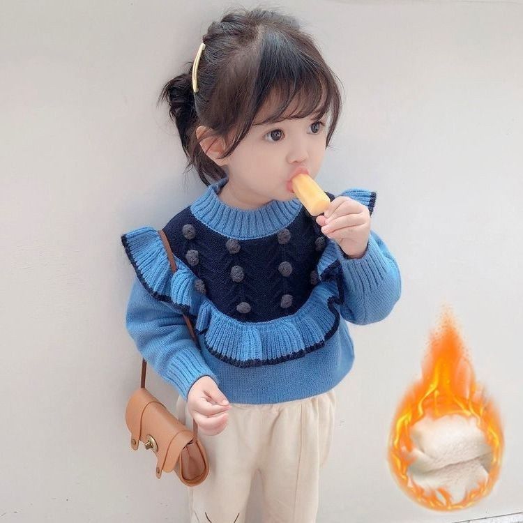 Girls' sweater 2020 new foreign style children's sweater spring, autumn and winter Korean style pullover round neck plus velvet thickening