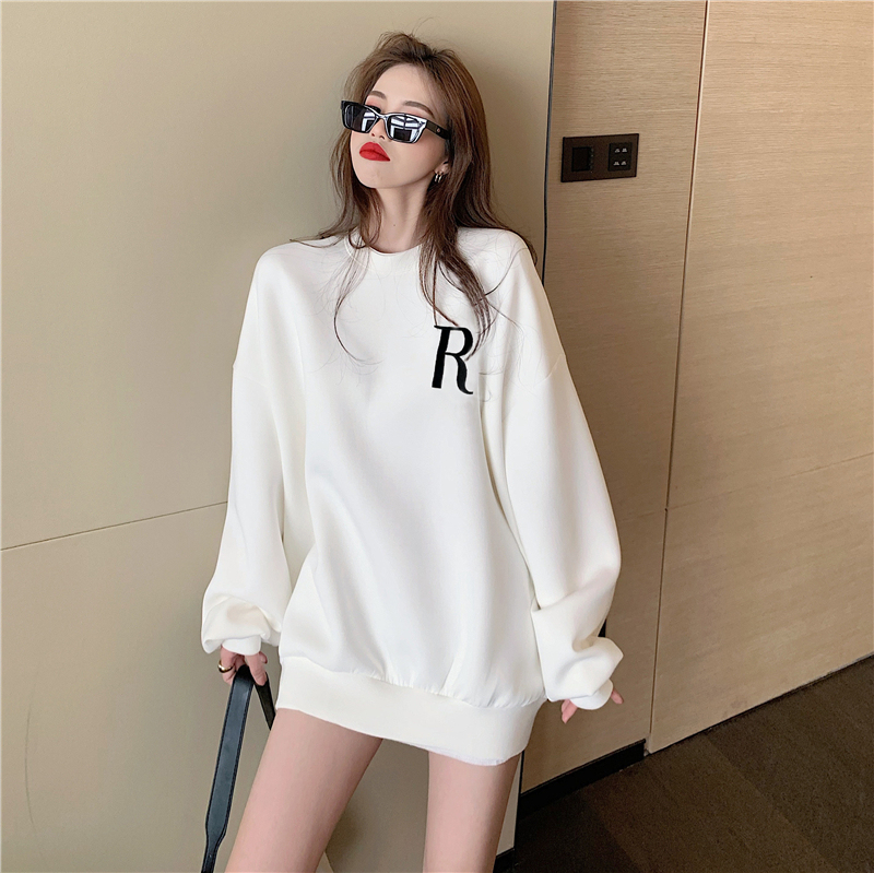 Real price foreign style simple letter sweater loose casual lower body disappear fashion long sleeve