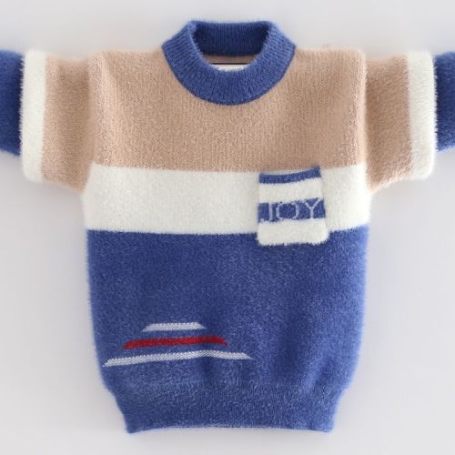 Boys' mink fleece sweater 2022 autumn and winter new children's Korean style knitted pullover middle and big children's thickened foreign style sweater