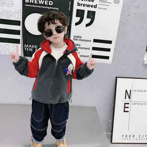 Boys' jacket autumn and winter foreign style boys 2022 new plush winter children's fashionable Altman net red top