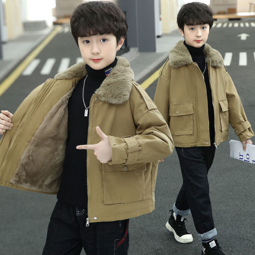 Children's clothing boys fleece jacket 2022 new children's thickened windbreaker boy winter party overcoming cotton-padded jacket cotton-padded clothes tide