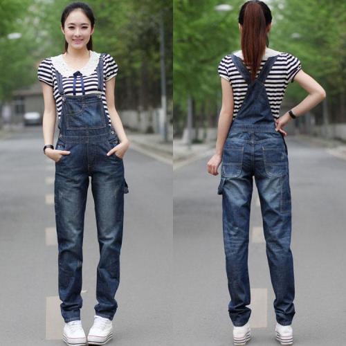 High waist loose denim overalls female Korean version trendy cute plus size jumpsuit  new
