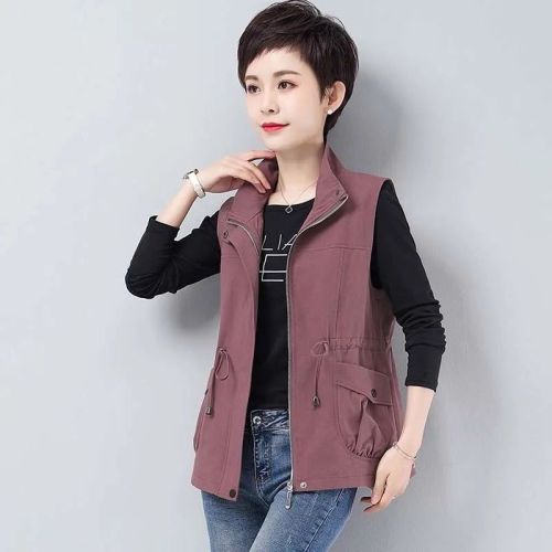 (with lining) spring and autumn short style  new middle-aged mother coat waist casual coat vest versatile trendy