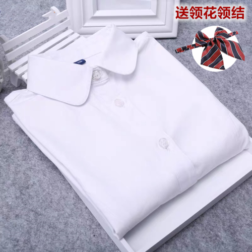 Girls white shirt long-sleeved children's cotton girl white shirt small middle and big children primary school uniform spring and autumn new