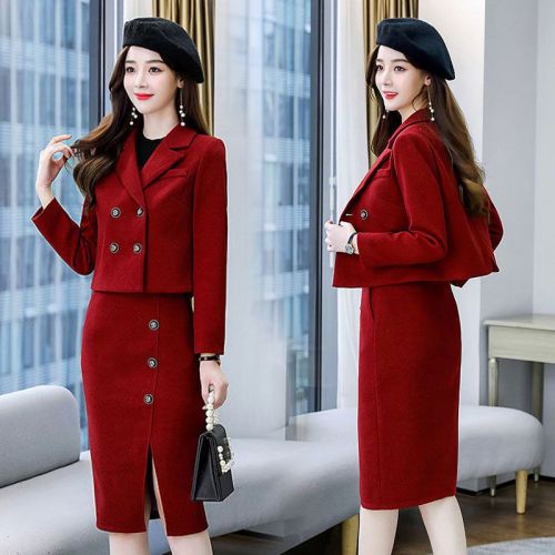 Single/Suit Hip-packed dress short coat fashion suit 2022 autumn new foreign style skirt two-piece trendy