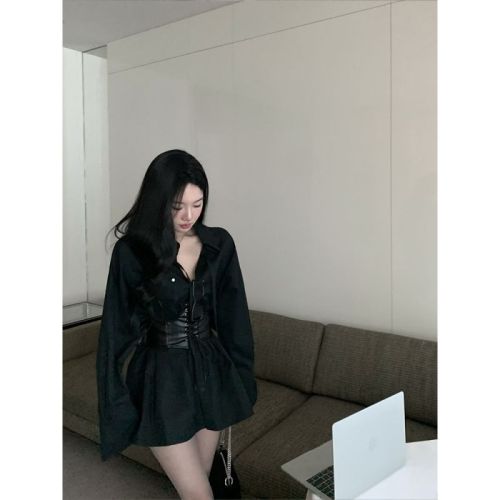LALADUDU fat mm sweet and spicy design chic chic shirt dress fashion all-match sexy hot girl suit skirt female