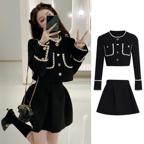 Large size fat mm high-end sense royal sister suit skirt women's short jacket + skirt small fragrant wind professional two-piece set 200 catties [completed on January 5]