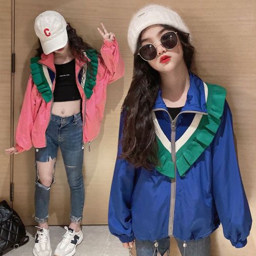 Klein Blue Girls Coat Spring and Autumn Foreign Style Net Red New Children's Spring Clothes Loose Tops Girls Clothes Children's Clothes