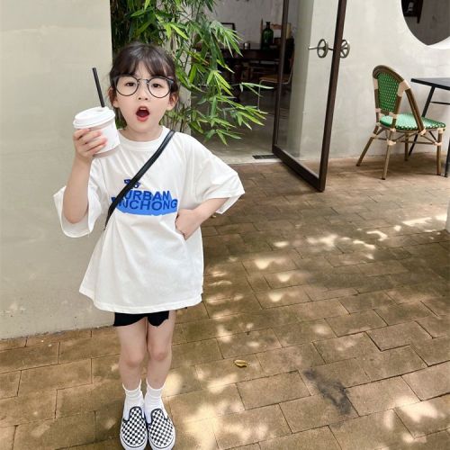 Cotton girls' short-sleeved fried street t-shirt 2022 new Korean version loose medium and big baby fashionable western style top trend