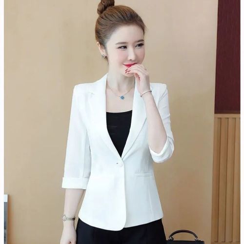 White suit jacket women's summer thin section slim mid-sleeved top temperament casual three-quarter sleeves small short suit